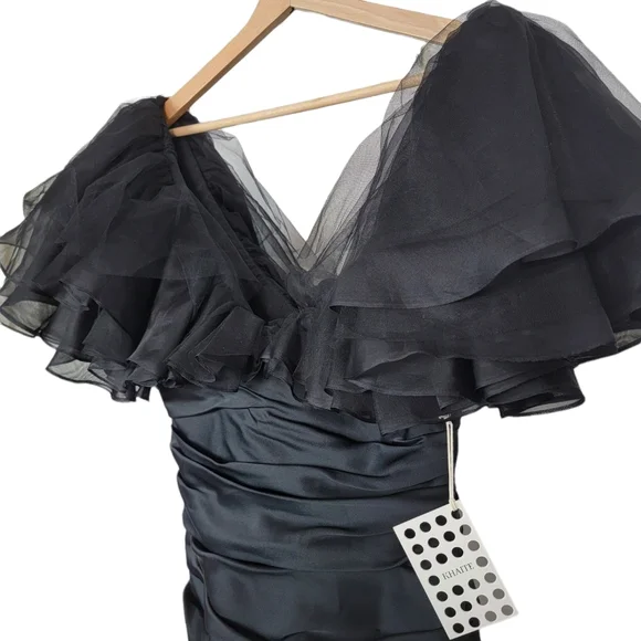 Khaite The Carmen Ruffle Ruched Crepe Back Satin Minidress Black NWT Siz… - Picture 6 of 11
